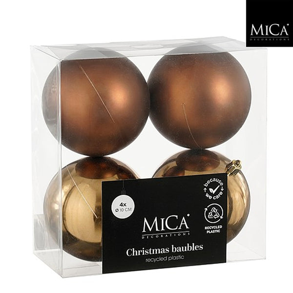 Christmas Mocha Mix Bauble Pack of 4 | 10 cm, Recycled Plastic, Shatterproof