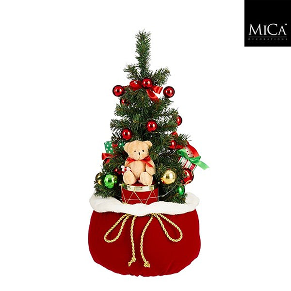 Christmas Pre-Decorated LED Tabletop Tree | 60 cm, Red Sack, Plush Teddy