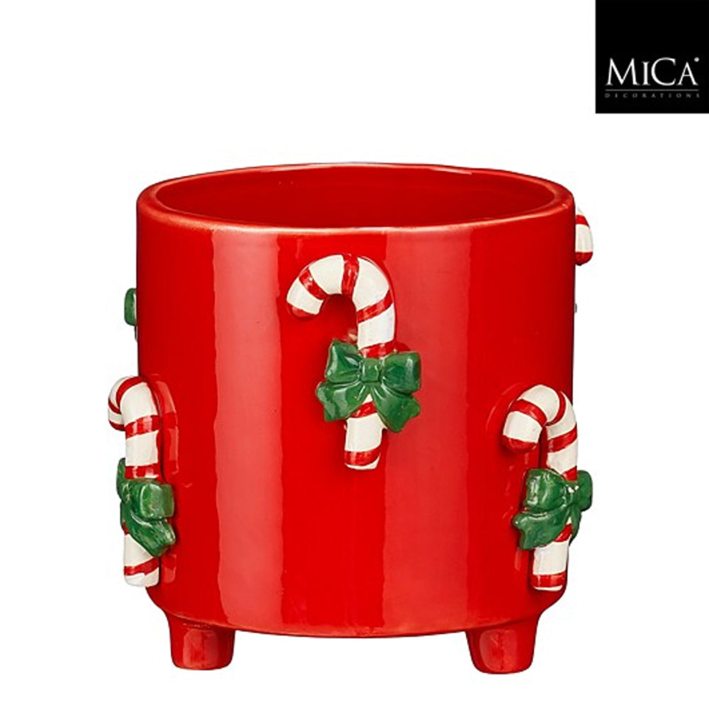 Christmas Candy Cane Planter Festive Planter | H 14 x 16cm, High-Gloss Red