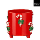 Christmas Candy Cane Planter Festive Planter | H 14 x 16cm, High-Gloss Red