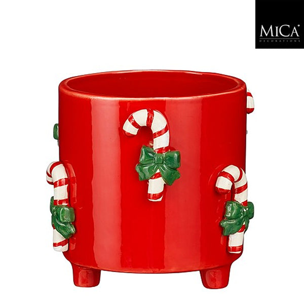 Christmas Candy Cane Planter Festive Planter | H 14 x 16cm, High-Gloss Red