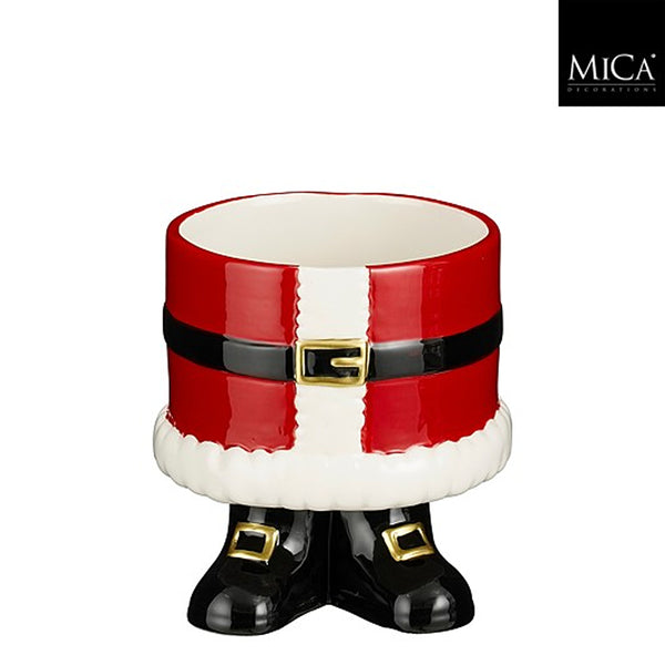 Christmas Santa Footed Planter | 17 x 16cm, Glossy Finish, Boot-Shaped Base