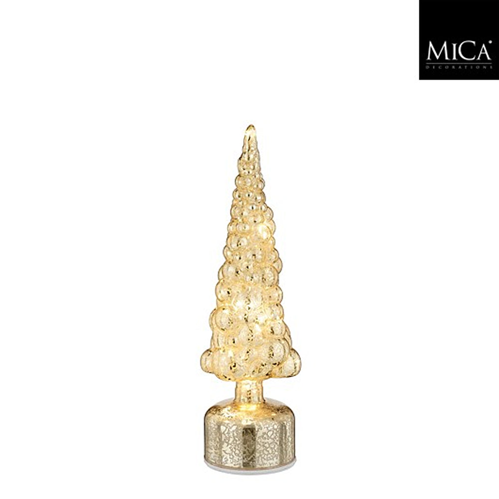 Christmas Rotatable Glass Tree Illuminated Decoration | H 32cm, Antique Gold