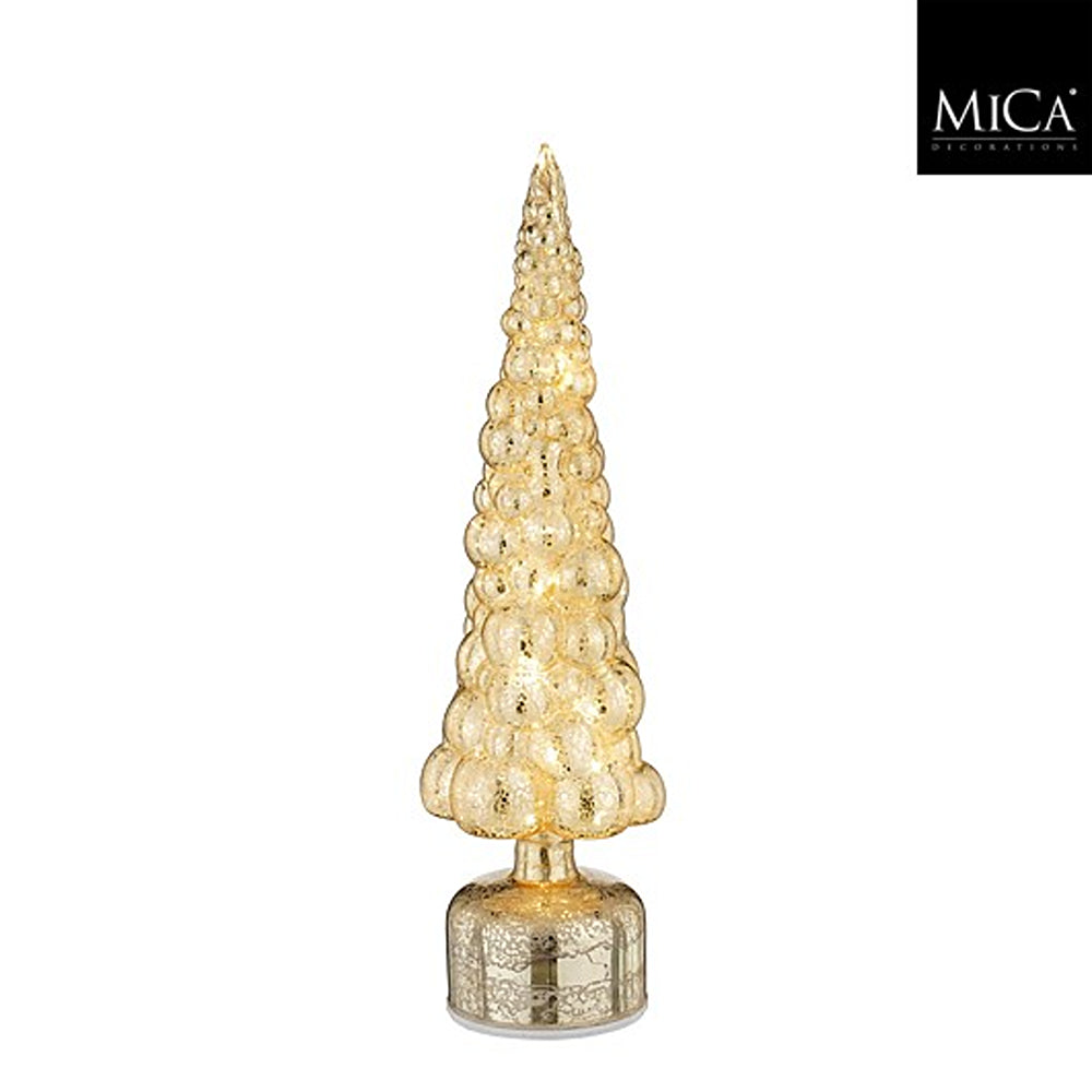Christmas Rotating Glass Tree | 40 cm, Integrated Lighting, Crackle Finish