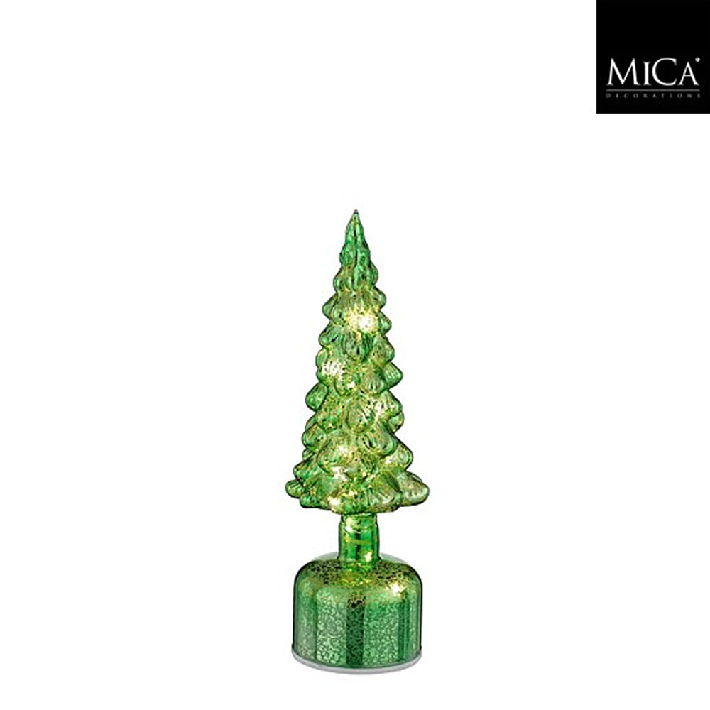 Christmas Rotatable Glass Tabletop Tree | 32cm, Green, Integrated Lights