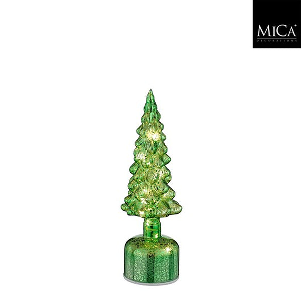 Christmas Rotatable Glass Tabletop Tree | 32cm, Green, Integrated Lights