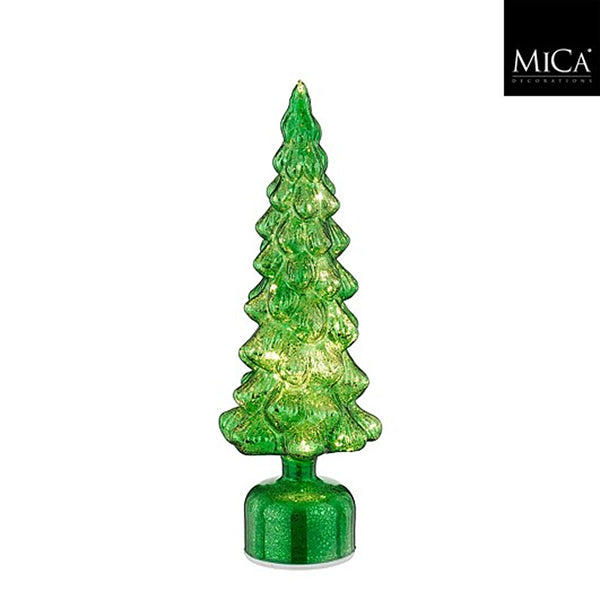 Christmas Rotating Emerald Green Glass Tree | 39cm, Pre-Lit, Glitter-Infused