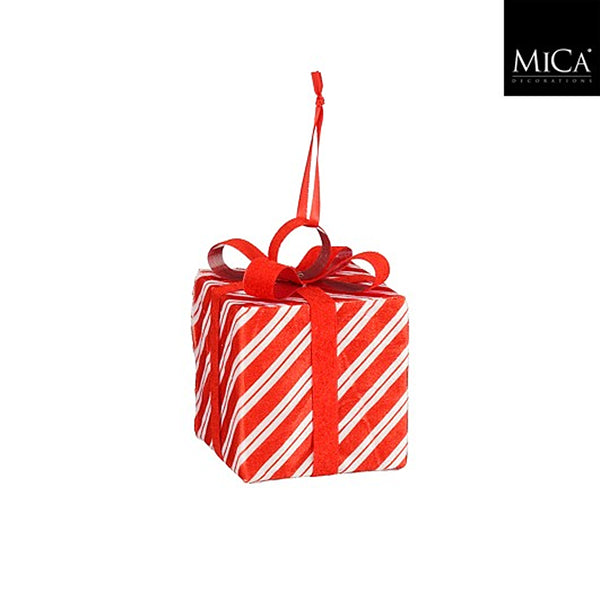 Christmas Red and White Candy Cane Present Ornament | 12 x 10cm, Hanging Loop