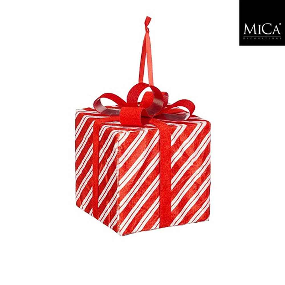 Christmas Red and White Candy-Cane Striped Ornament | 14 x 12cm, Pre-Tied Bow
