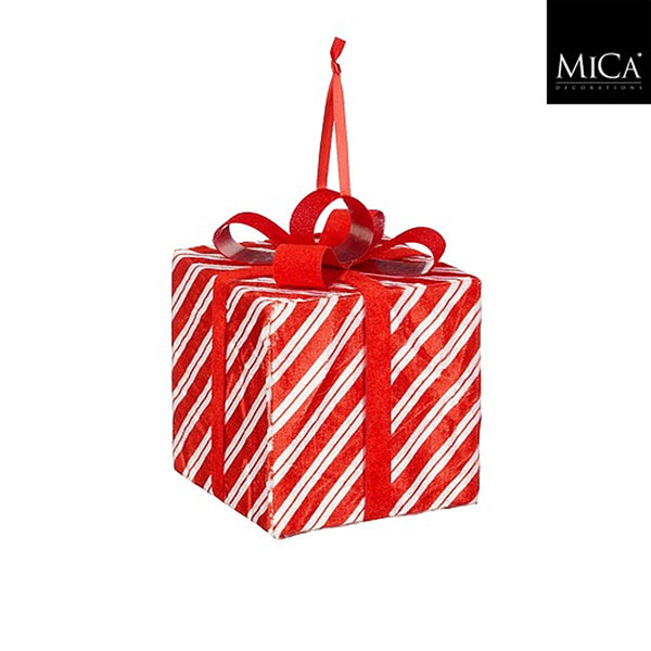 Christmas Red and White Candy-Cane Striped Ornament | 14 x 12cm, Pre-Tied Bow