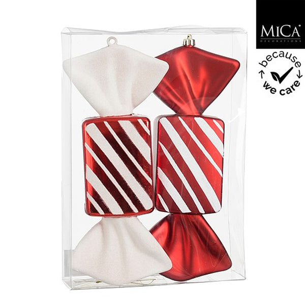 Christmas Candy-Shaped Sweet Red Ornaments Pack of 2 | High-Gloss Metallic, H 32cm