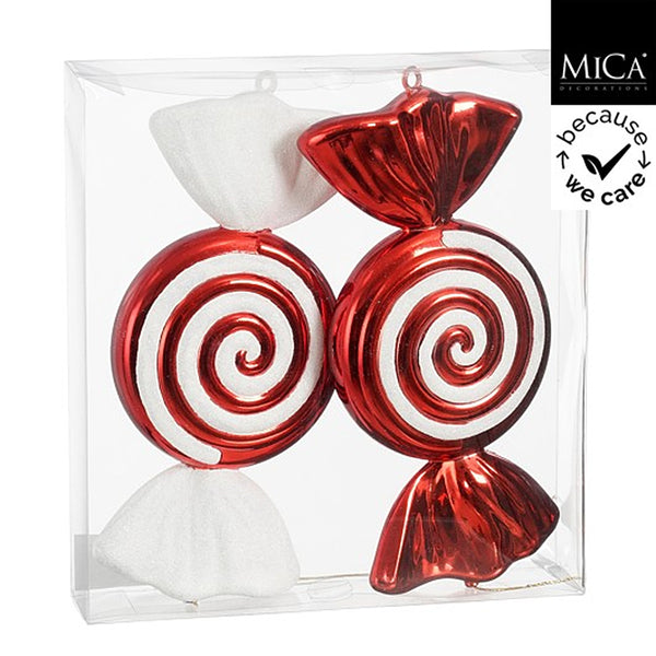 Christmas Red Spiral Candy Ornaments Pack of 2 | 32 cm, High-Gloss Metallic
