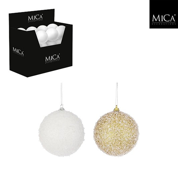 Christmas White and Gold Frosted and Glitter Baubles | Pack of 2, 8cm