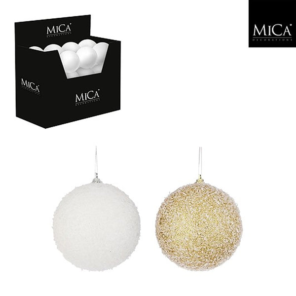 Christmas Gold and White Shaggy-Texture Baubles | Pack of 2, Assorted, 10cm