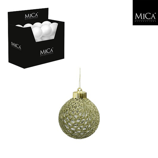 Christmas Green Textured Bauble 8cm | Glitter Finish, Gold Cap, Hanging Cord