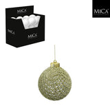 Christmas Green Textured Bauble | 10cm, Glitter Finish, Gold Cap