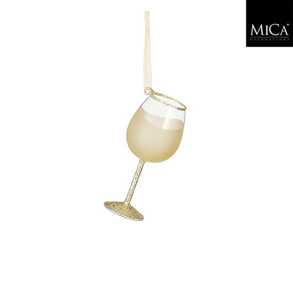 Christmas Champagne Glitter Wineglass Hanging Ornament | 13cm, Gold Glitter Stem
