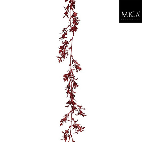 Christmas Red Glitter Leaf Garland | 180cm, Bendable Lightweight