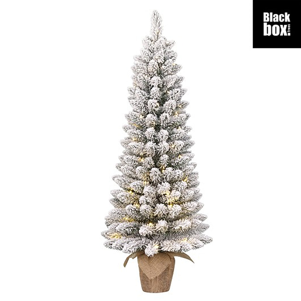 Christmas Slim Frosted LED Pencil Tree | 120cm, Warm White Lights, Burlap Base