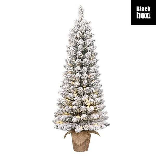 Christmas Slim Frosted LED Pencil Tree | 120cm, Warm White Lights, Burlap Base