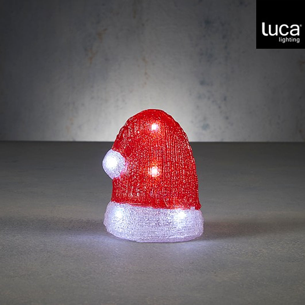 Christmas Red Acrylic Santa Hat LED Decoration | Cool White LEDs, 16cm