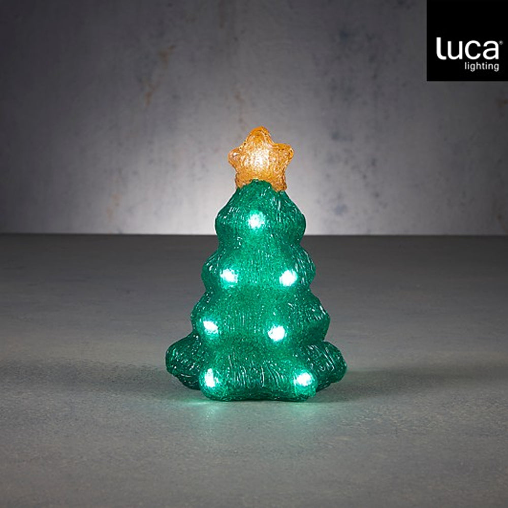Christmas Green Acrylic LED Tree | H 21 cm, Star Topper, Textured Finish
