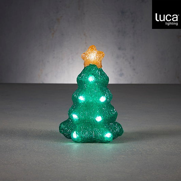 Christmas Green Acrylic LED Tree | H 21 cm, Star Topper, Textured Finish
