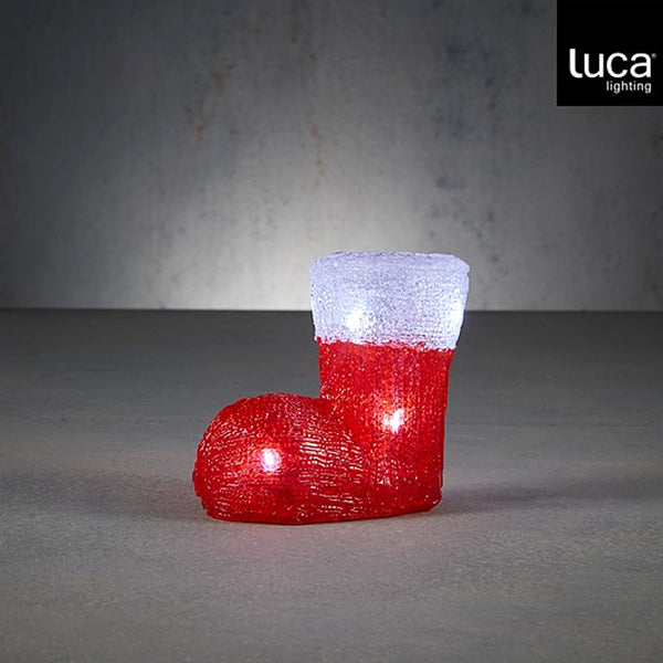 Christmas Red Acrylic LED Boot | 15cm, Cool-White LED, Translucent