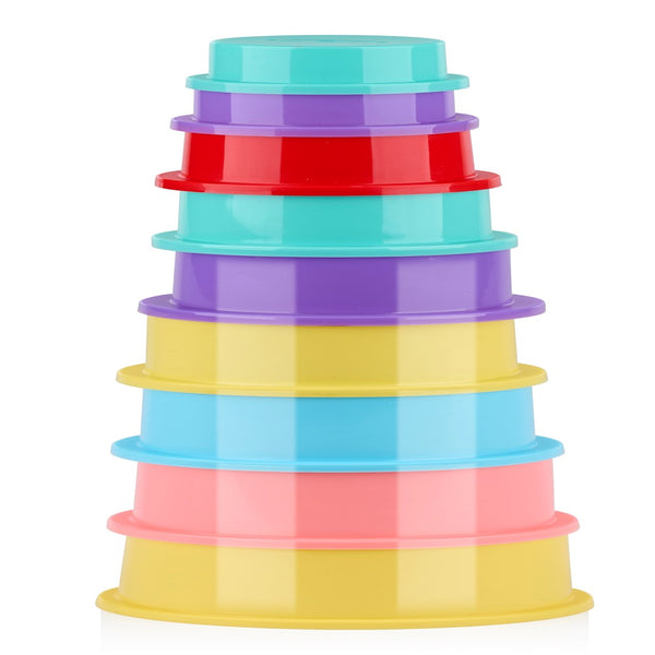 Lets Play Stack-Up Measuring Cups | 9pcs Vibrant Plastic