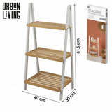 Urban Living Pyramid Design 3 Tier Shelf | Natural Wood, White Frame | 81.5cm x 40cm x 30cm