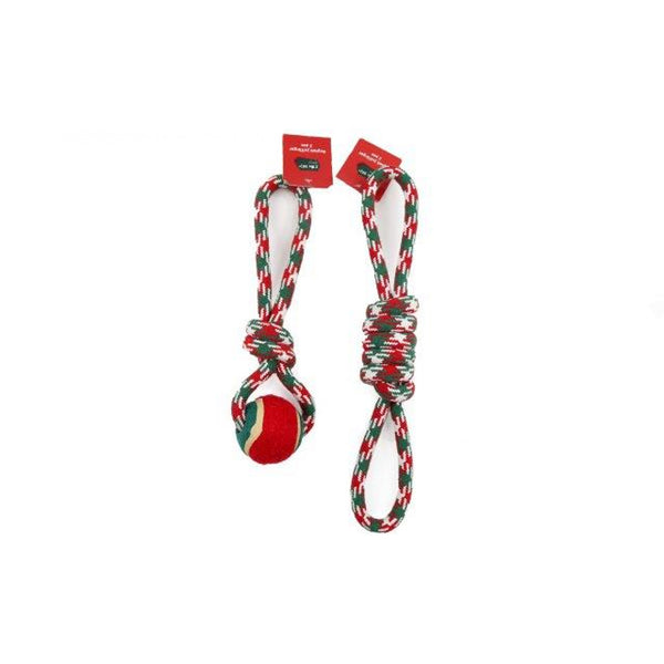 Christmas Rope Dog Tug Toy with Ball and Knot | 29 cm, Assorted Colours