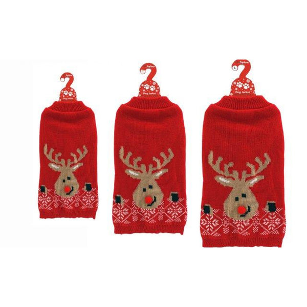 Christmas Rudolf Pom Pom Nose Pet Jumper | Ribbed Neckline, Snowflake Border