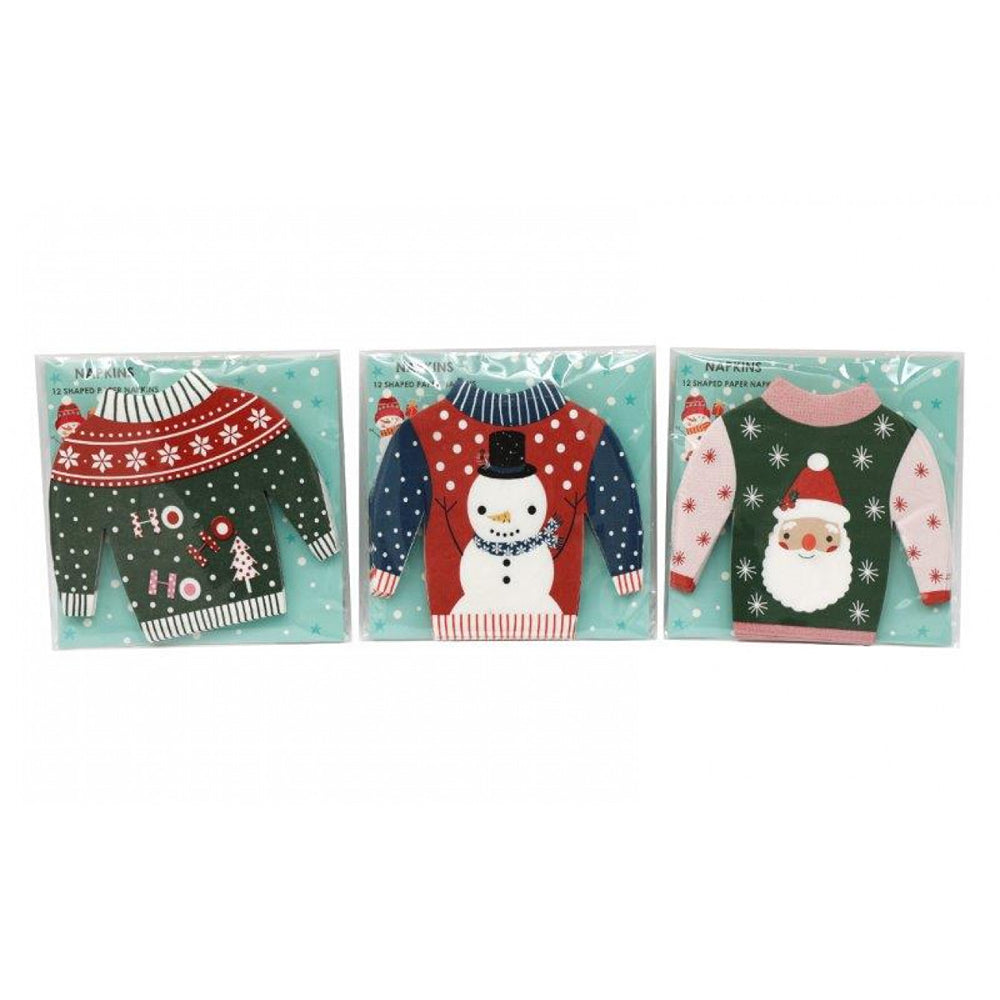 Christmas Jumper-Shaped Napkins | Pack of 12, Assorted Designs, Disposable