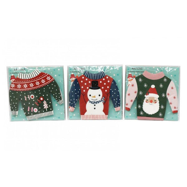 Christmas Jumper-Shaped Napkins | Pack of 12, Assorted Designs, Disposable