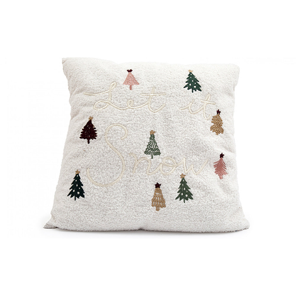 Christmas Let It Snow Embroidered Cushion | 45 x 45, Plush Texture, Mini Trees