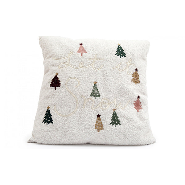 Christmas Let It Snow Embroidered Cushion | 45 x 45, Plush Texture, Mini Trees