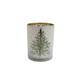 Christmas Frosted Tree Motif Candle Holder | Gold Interior, 10 x 12.5cm