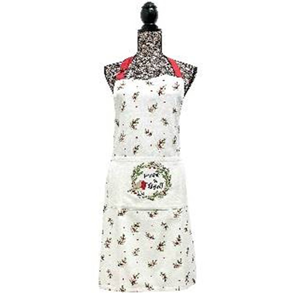 Christmas Merry & Bright Apron | Floral Print, Large Front Pocket, Waist Ties