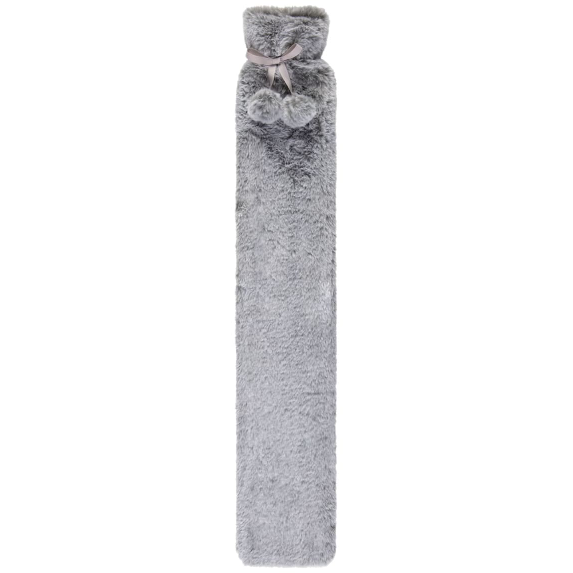 Silver Two-Tone Faux Fur Long Hot Water Bottle | 72cm, Pom-Pom Tie