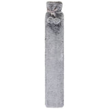 Silver Two-Tone Faux Fur Long Hot Water Bottle | 72cm, Pom-Pom Tie