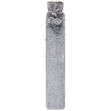 Silver Two-Tone Faux Fur Long Hot Water Bottle | 72cm, Pom-Pom Tie