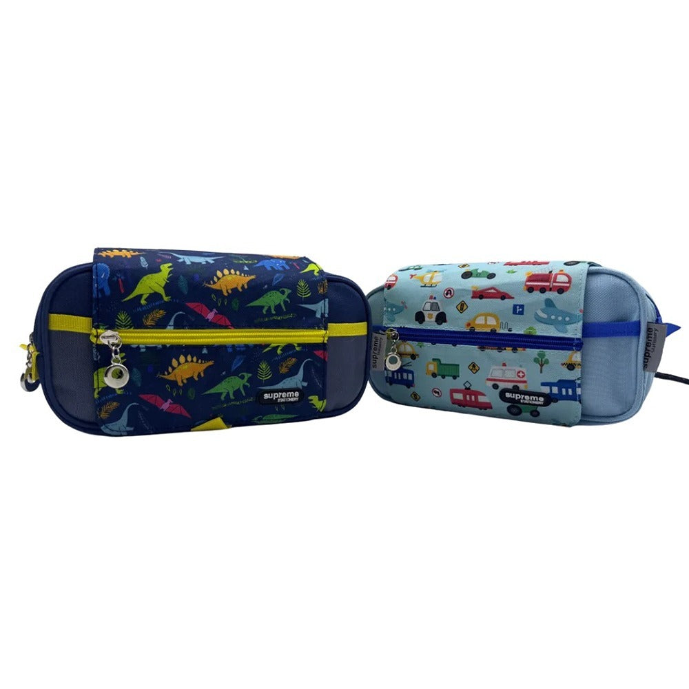 Supreme Triple Pencil Case Boys Style | Dinosaur and Transportation Designs