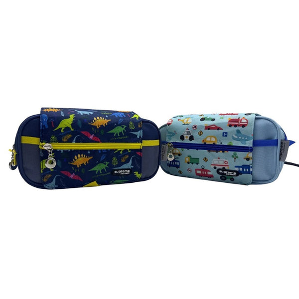 Supreme Triple Pencil Case Boys Style | Dinosaur and Transportation Designs