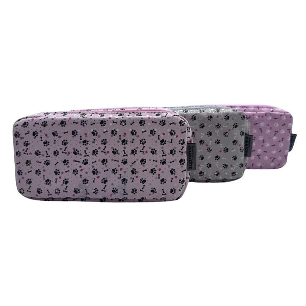 Supreme Double Pencil Case Paws | Light Pink, Grey, Purple