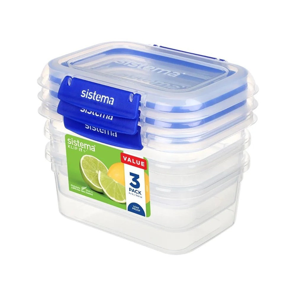 Sistema High-Quality BPA-Free Plastic Lunch Box | 1 Litre, 3Pk