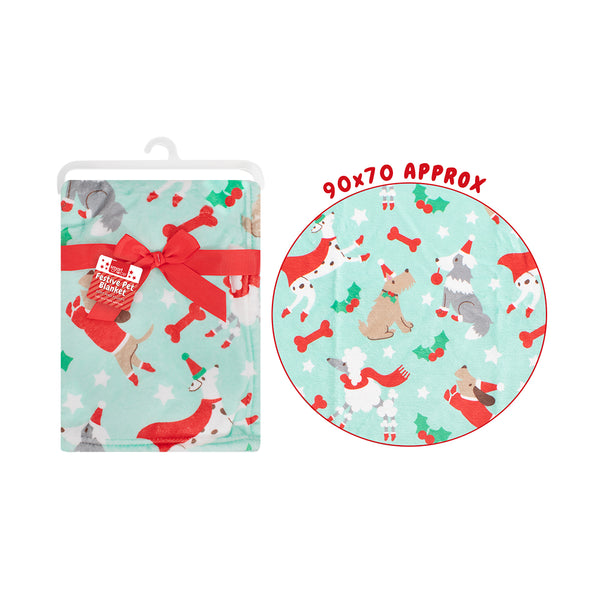 Christmas Super Soft Dog Print Pet Blanket | 90 x 70 cm, Assorted Designs