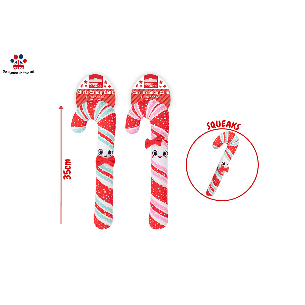 Christmas Squeaky Plush Candy Cane Dog Toy | 35 cm, 2 Assorted Designs
