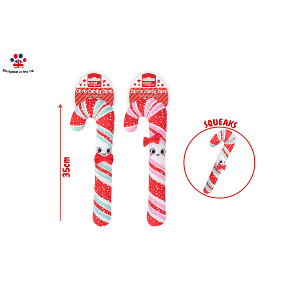 Christmas Squeaky Plush Candy Cane Dog Toy | 35 cm, 2 Assorted Designs