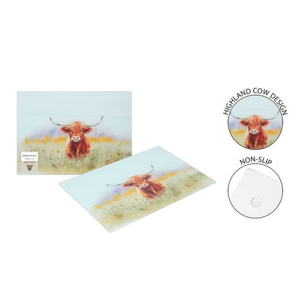 Coco & Gray Highland Cow Glass Work Top Saver | 27x37cm