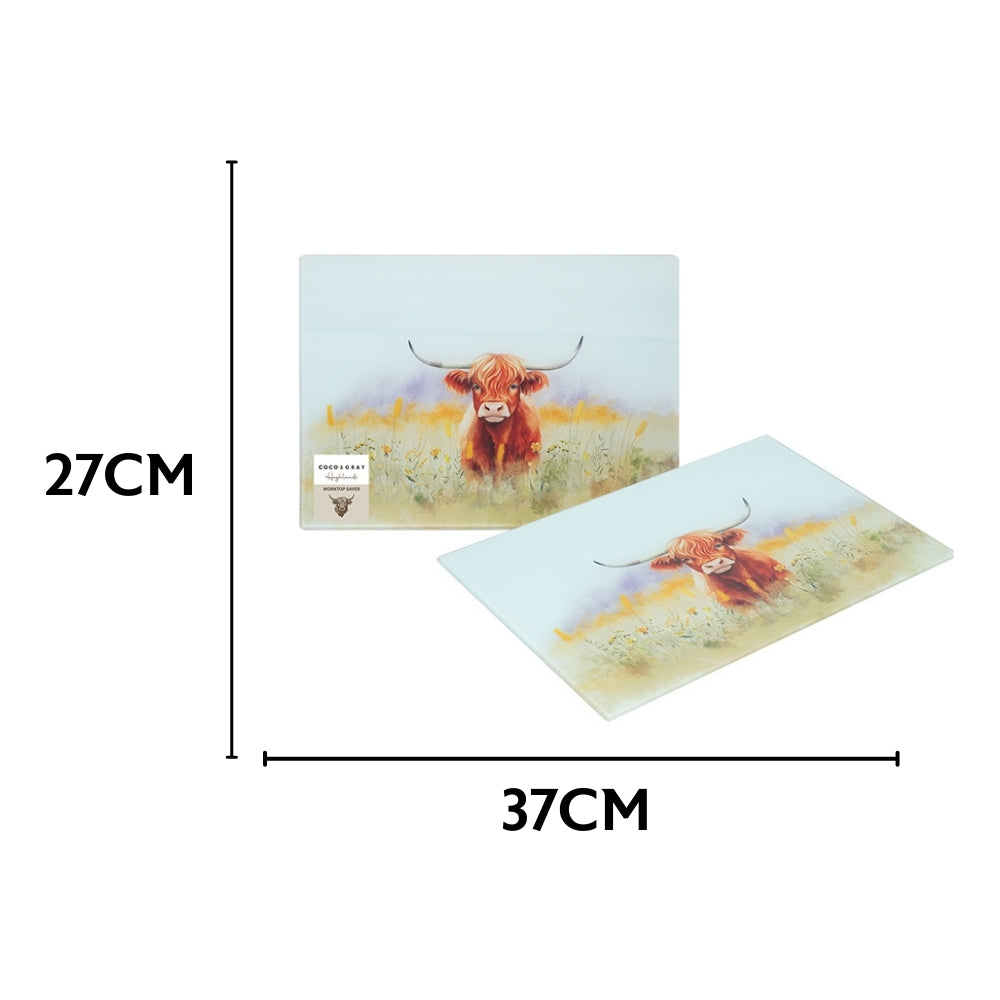 Coco & Gray Highland Cow Glass Work Top Saver | 27x37cm